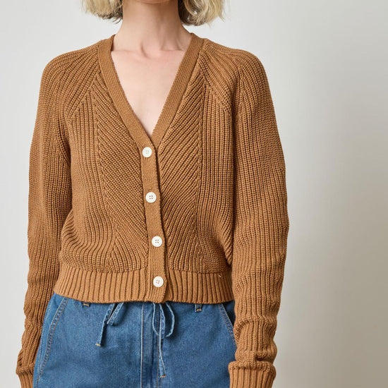 Shrunken V-Neck Cardigan in color Cork Image A1