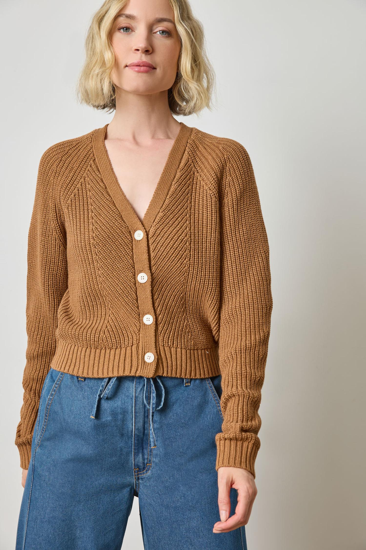 Shrunken V-Neck Cardigan in color Cork Image A1