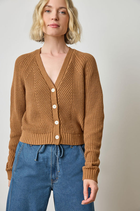 Shrunken V-Neck Cardigan in color Cork Image A1