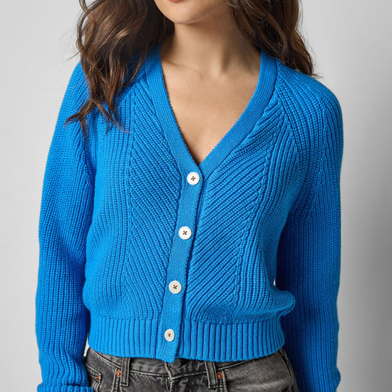 Shrunken V-Neck Cardigan in color Dutch Blue Image A1