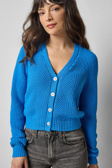 Shrunken V-Neck Cardigan in color Dutch Blue Image A1