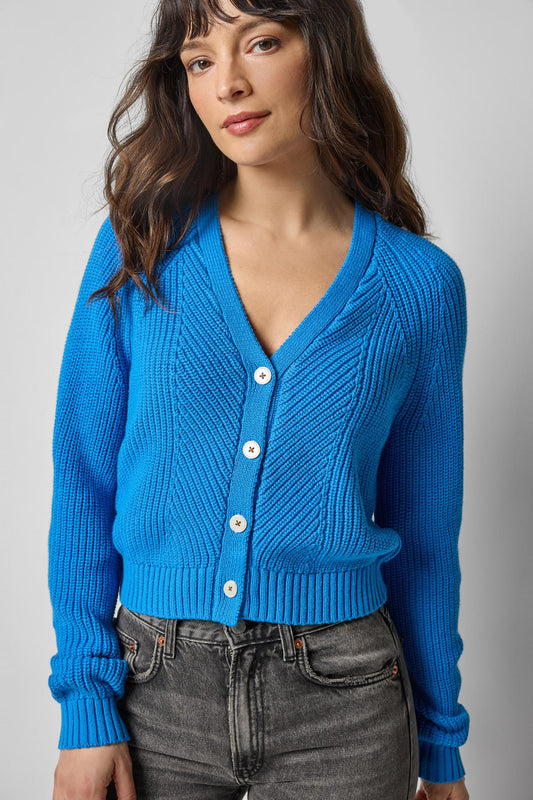 Shrunken V-Neck Cardigan in color Dutch Blue Image A1