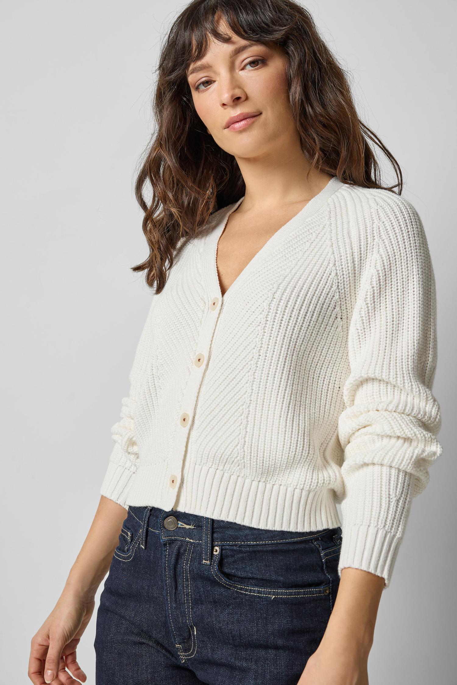 Shrunken V-Neck Cardigan in color White Image A1