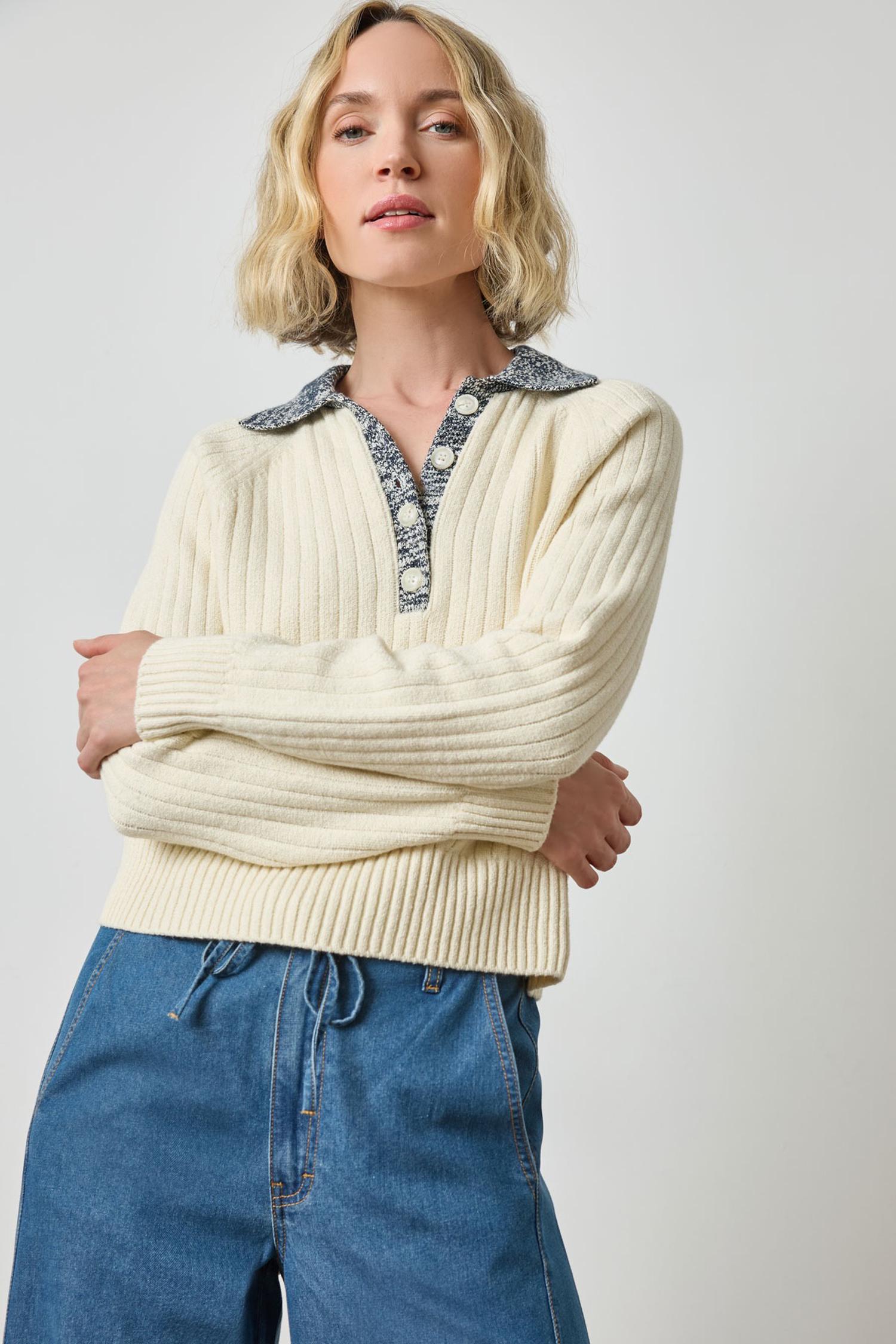 Marled Henley Sweater Womens Sweater Magnolia A1