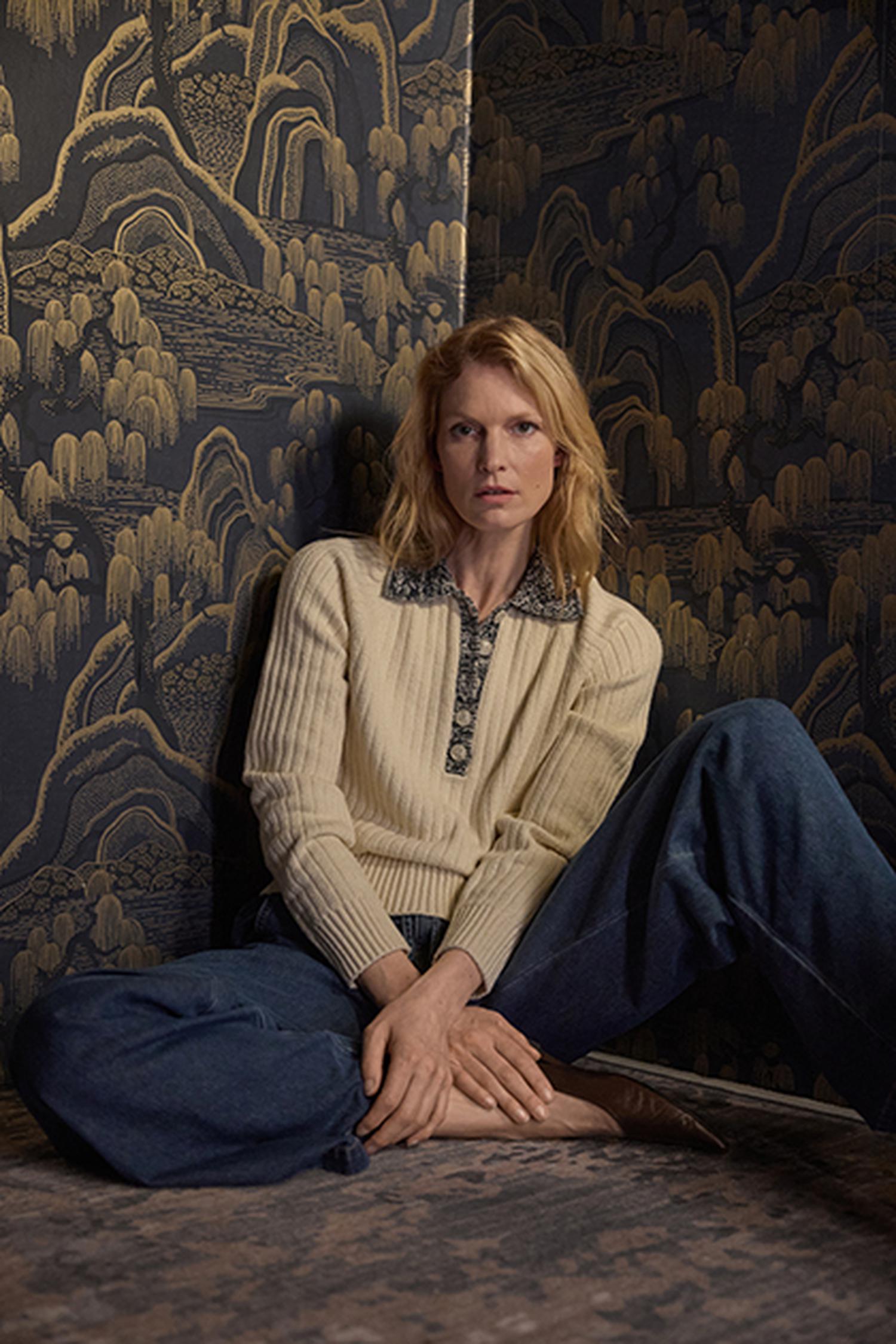 Marled Henley Sweater in color Magnolia Image C0