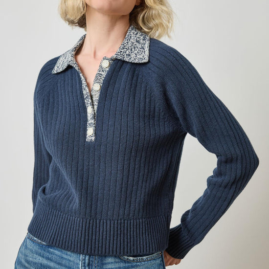 Marled Henley Sweater in color Navy Image A1