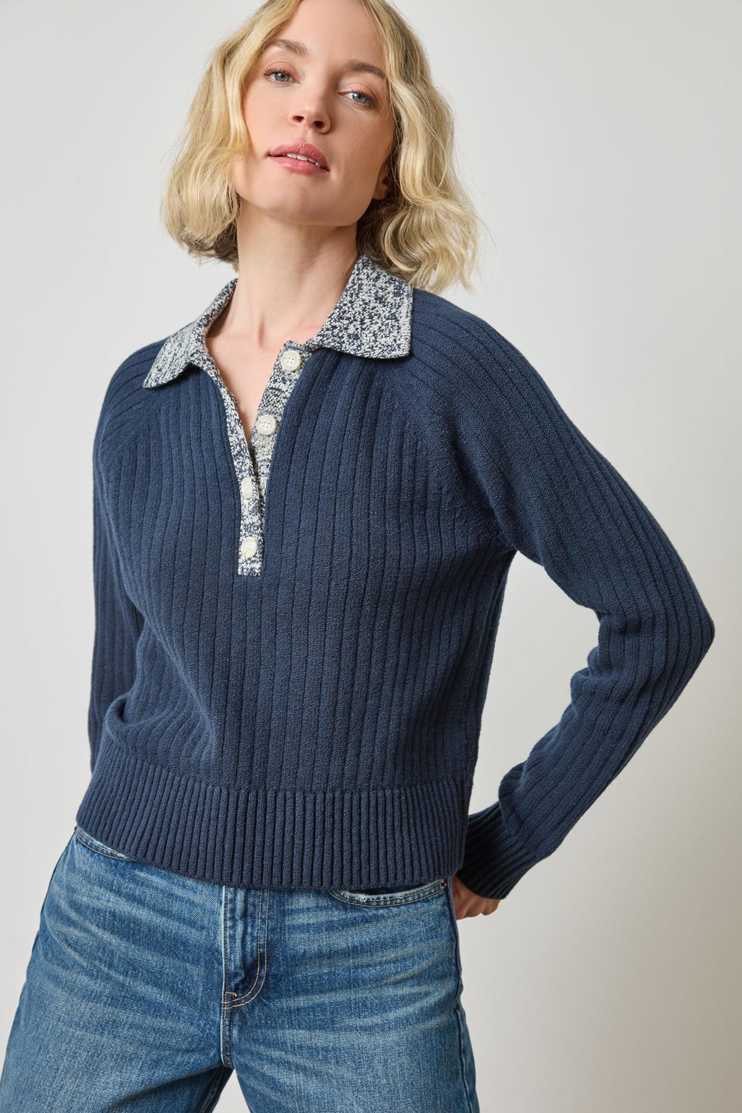 Marled Henley Sweater in color Navy Image A1