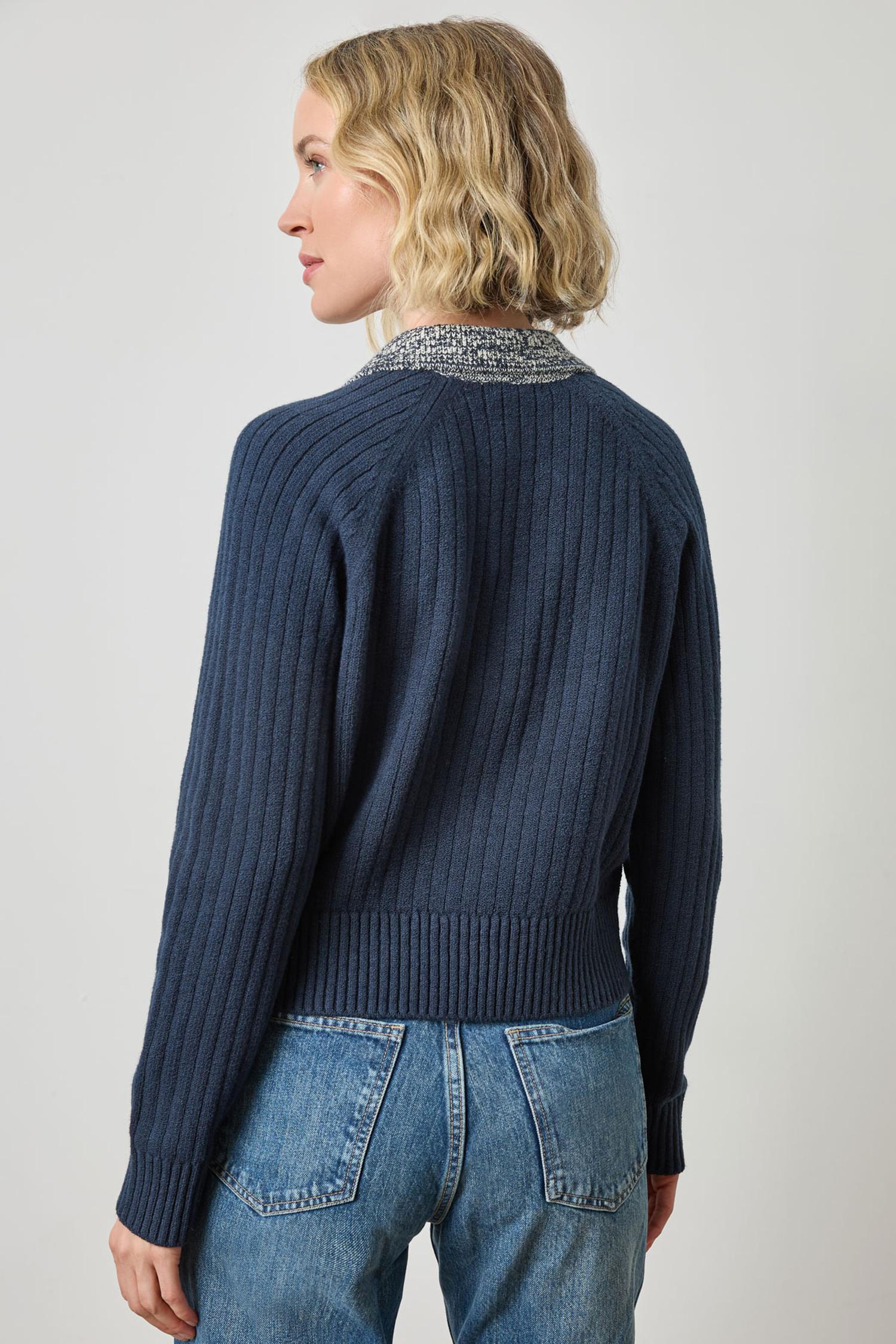 Marled Henley Sweater in color Navy Image A2