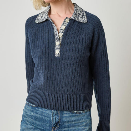 Marled Henley Sweater in color Navy Image A3