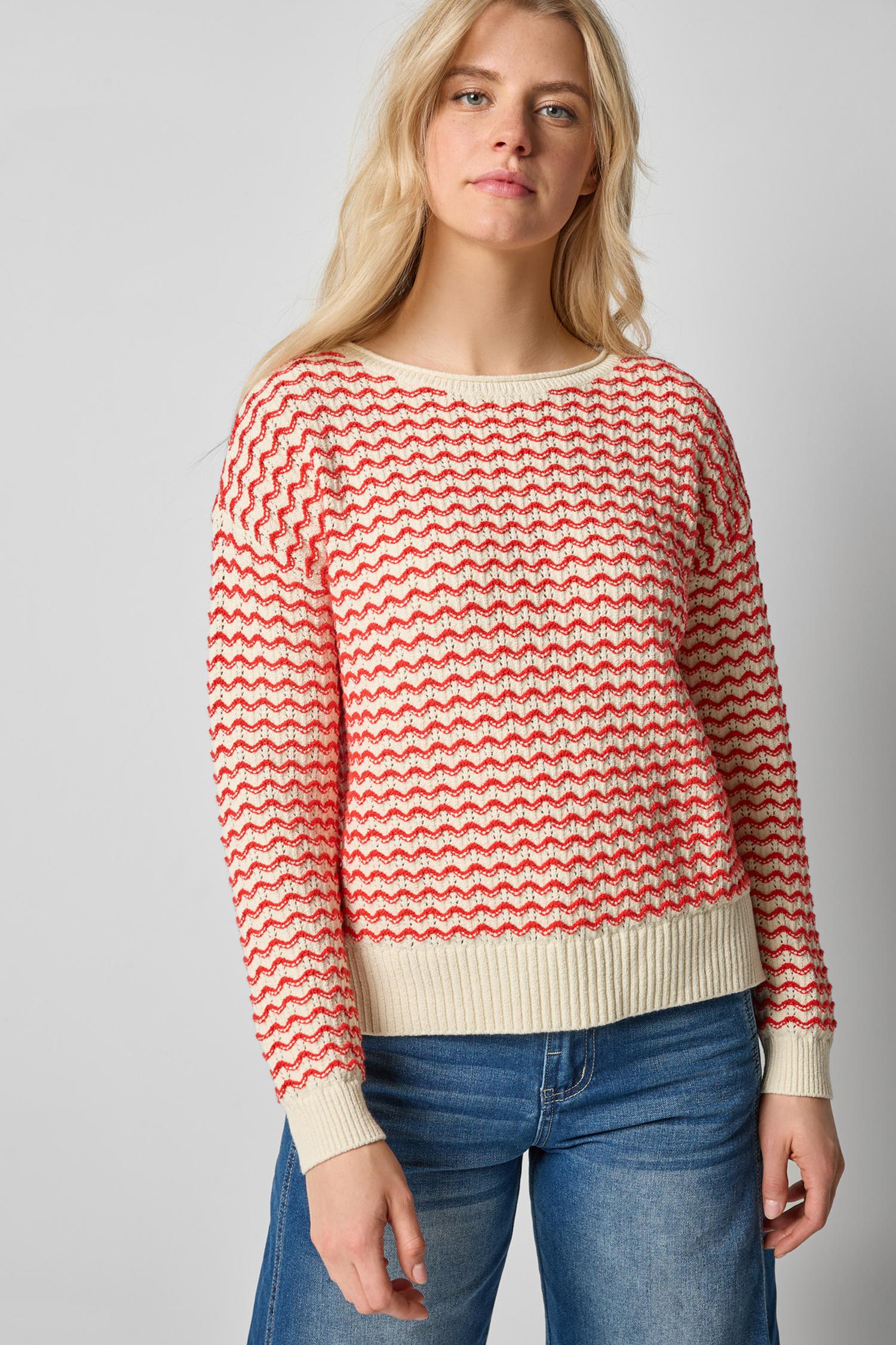 Long Sleeve Zig Zag Sweater in color Magnolia Zig Zag Image A1