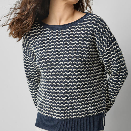 Long Sleeve Zig Zag Sweater in color Navy Zig Zag Image A1