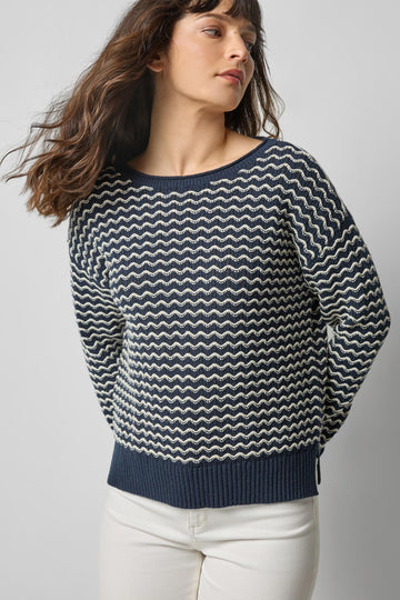 Long Sleeve Zig Zag Sweater in color Navy Zig Zag Image A1