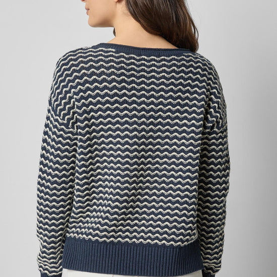 Long Sleeve Zig Zag Sweater in color Navy Zig Zag Image A2