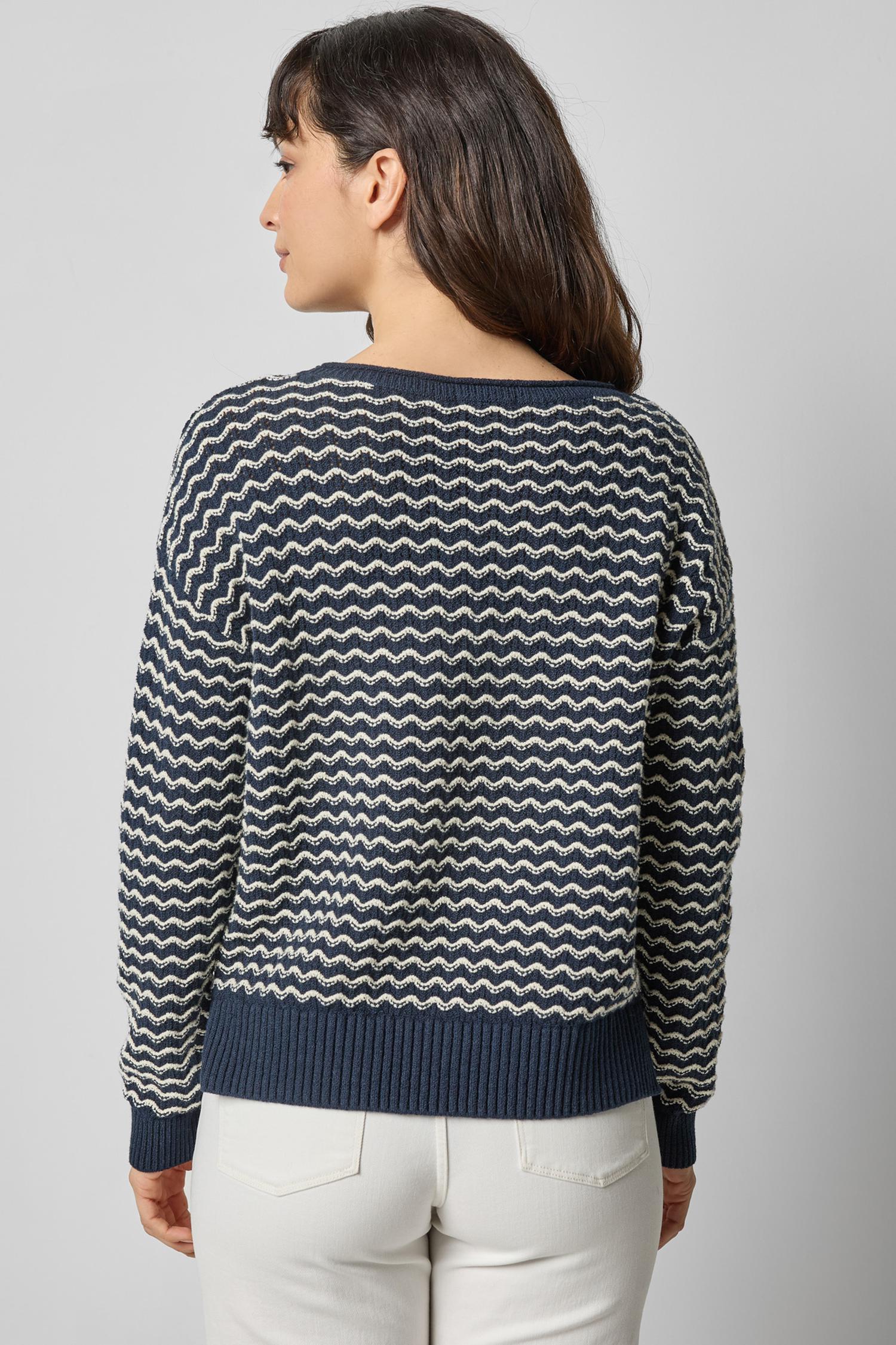 Long Sleeve Zig Zag Sweater in color Navy Zig Zag Image A2