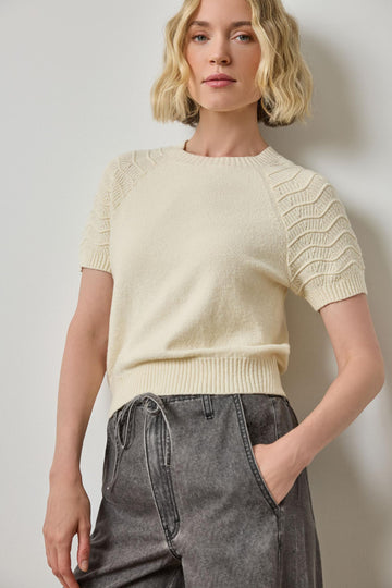 Textured Sleeve Sweater in color Magnolia Image A1