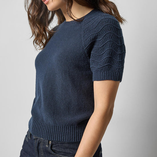 Textured Sleeve Sweater in color Navy Image A1