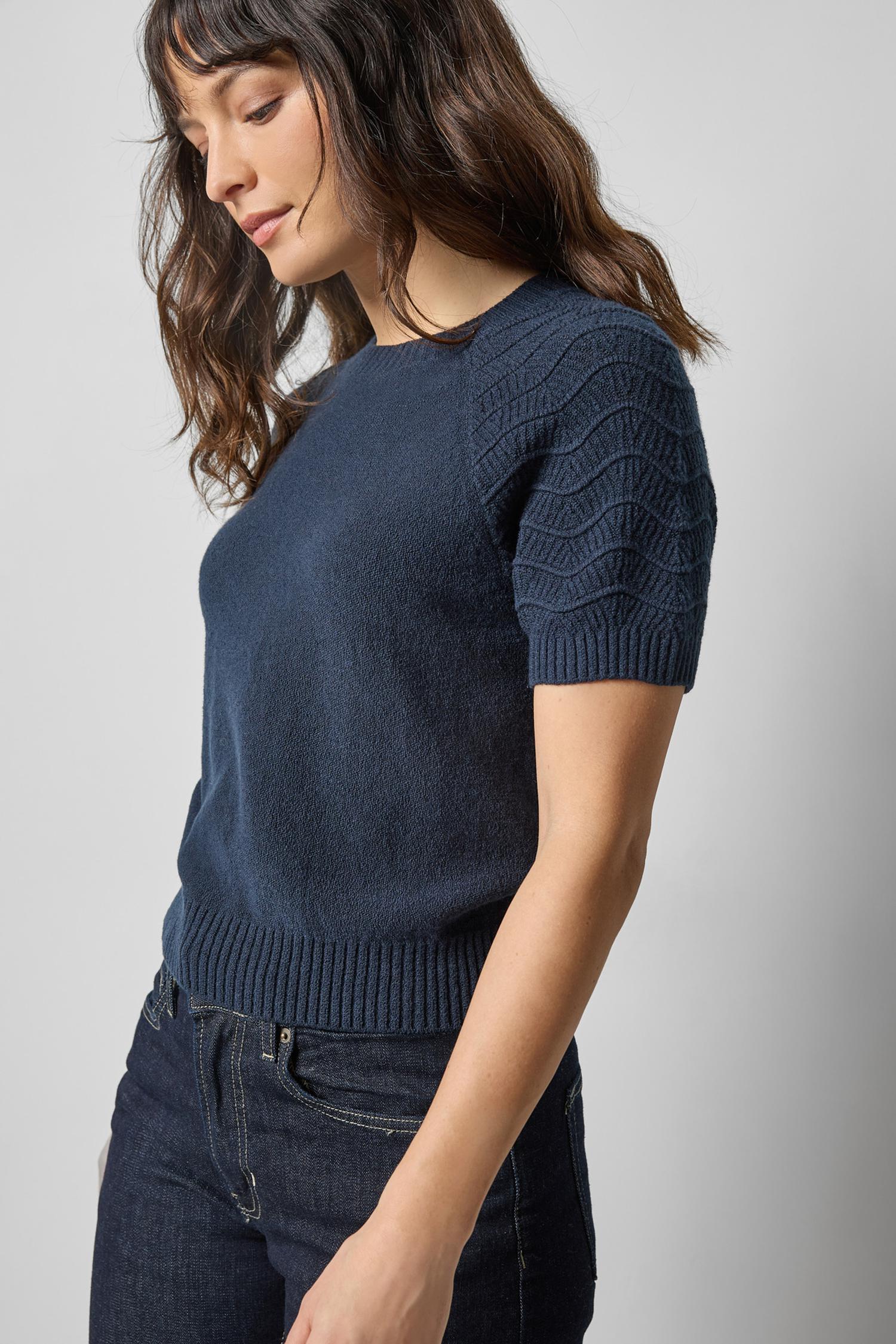 Textured Sleeve Sweater in color Navy Image A1