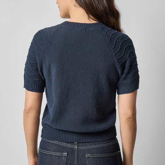 Textured Sleeve Sweater in color Navy Image A2