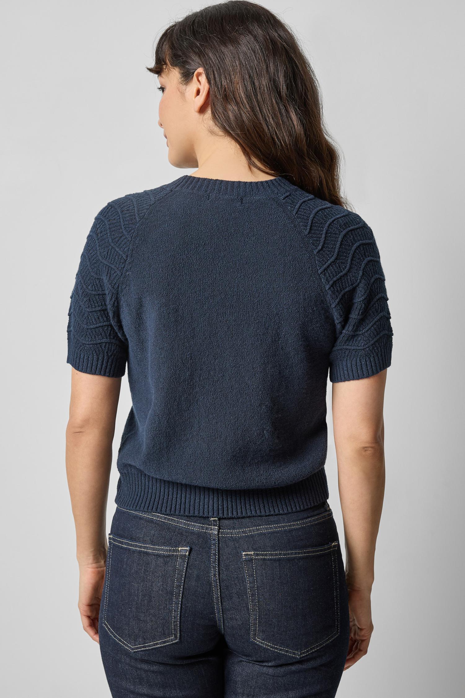 Textured Sleeve Sweater in color Navy Image A2