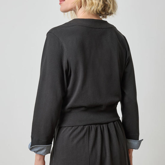 Rib Trim V-Neck Cardigan in color Black Image A2