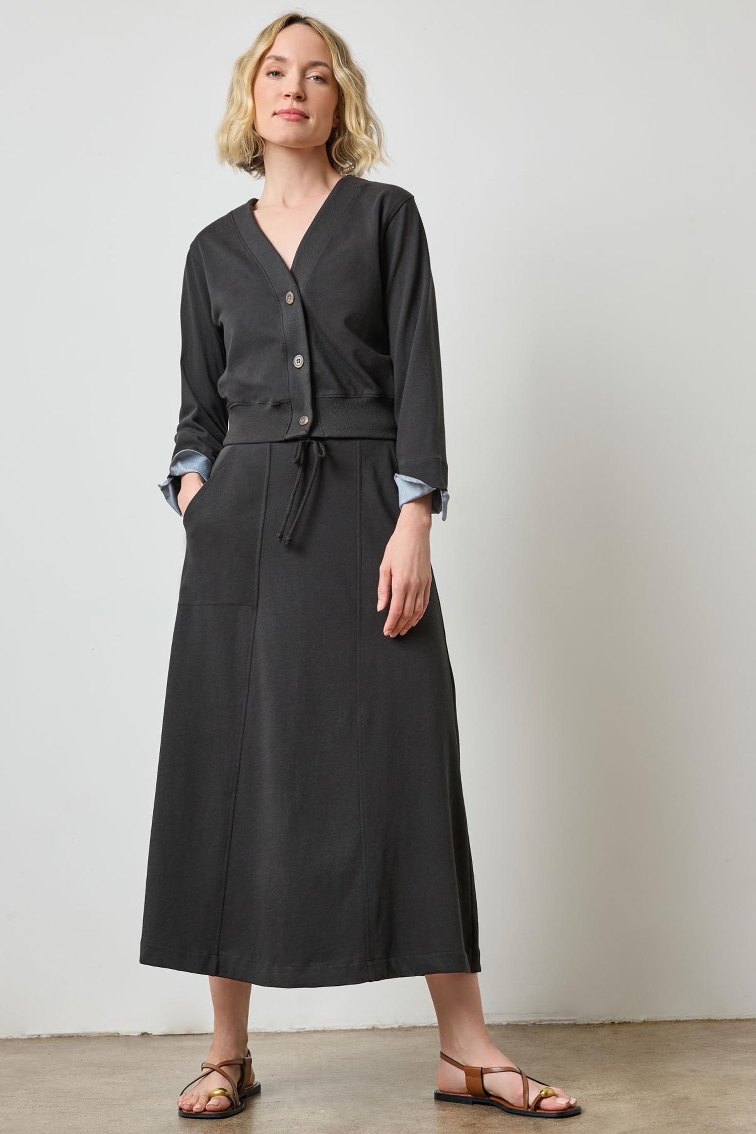 Rib Trim V-Neck Cardigan in color Black Image A3