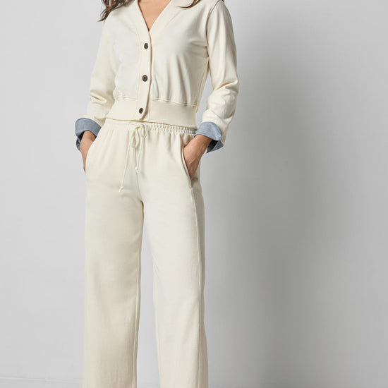 Rib Trim V-Neck Cardigan in color Magnolia Image A0