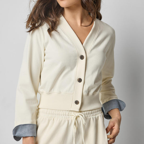 Rib Trim V-Neck Cardigan in color Magnolia Image A1