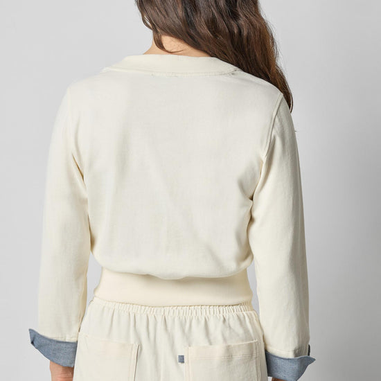 Rib Trim V-Neck Cardigan in color Magnolia Image A2