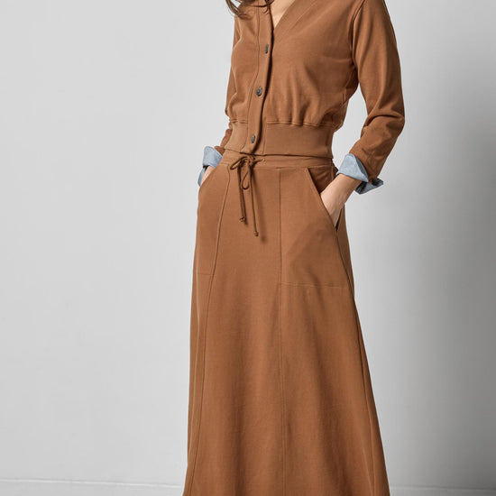 Rib Trim V-Neck Cardigan in color Toffee Image A0