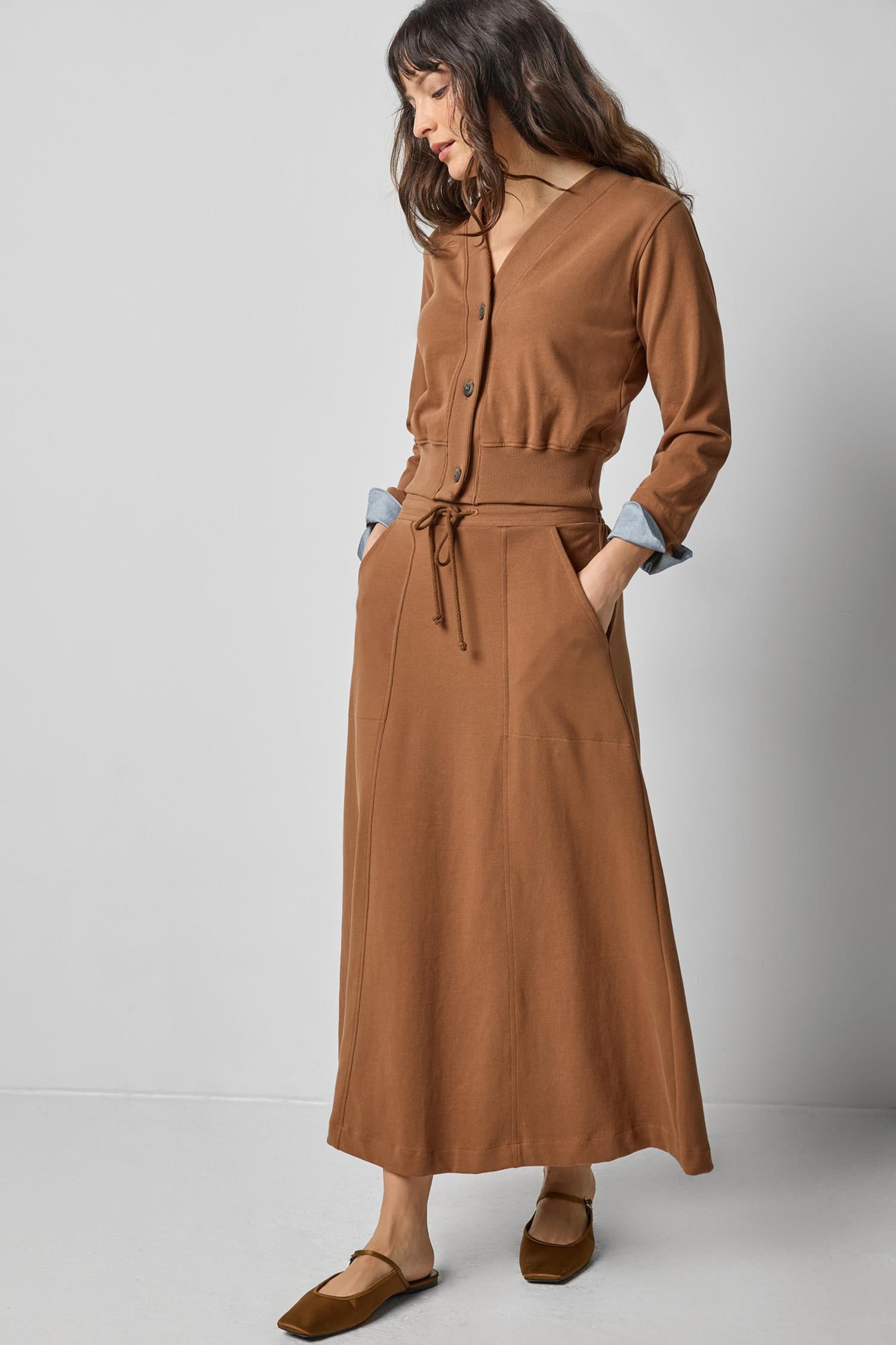 Rib Trim V-Neck Cardigan in color Toffee Image A0