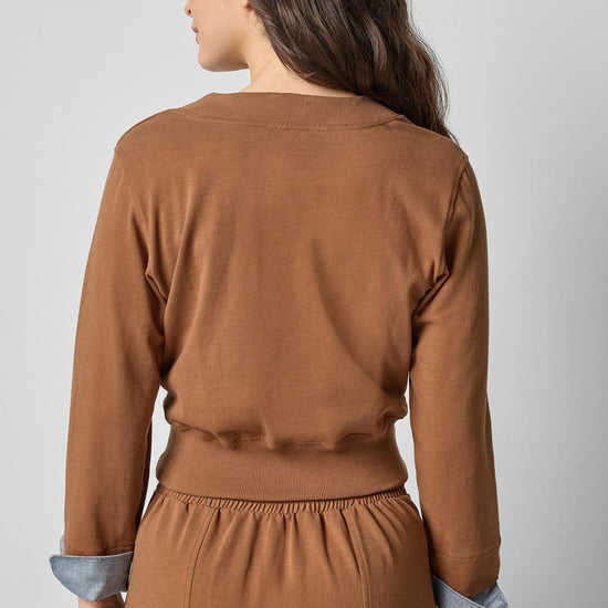 Rib Trim V-Neck Cardigan in color Toffee Image A2