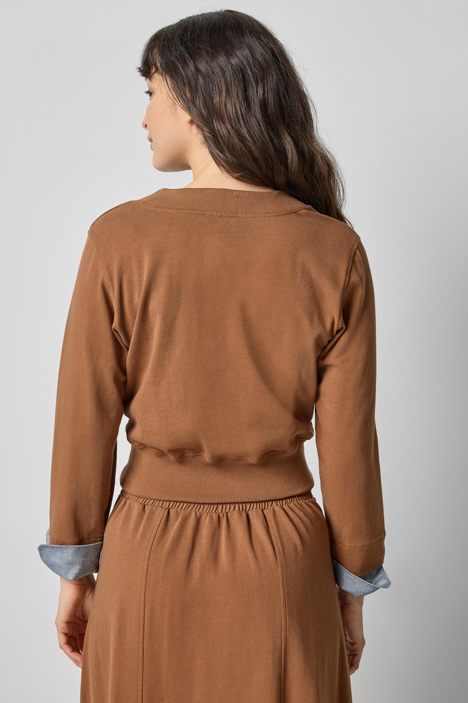Rib Trim V-Neck Cardigan in color Toffee Image A2