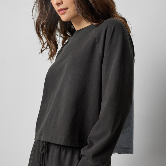 Pleat Back Crewneck in color Black Image A1