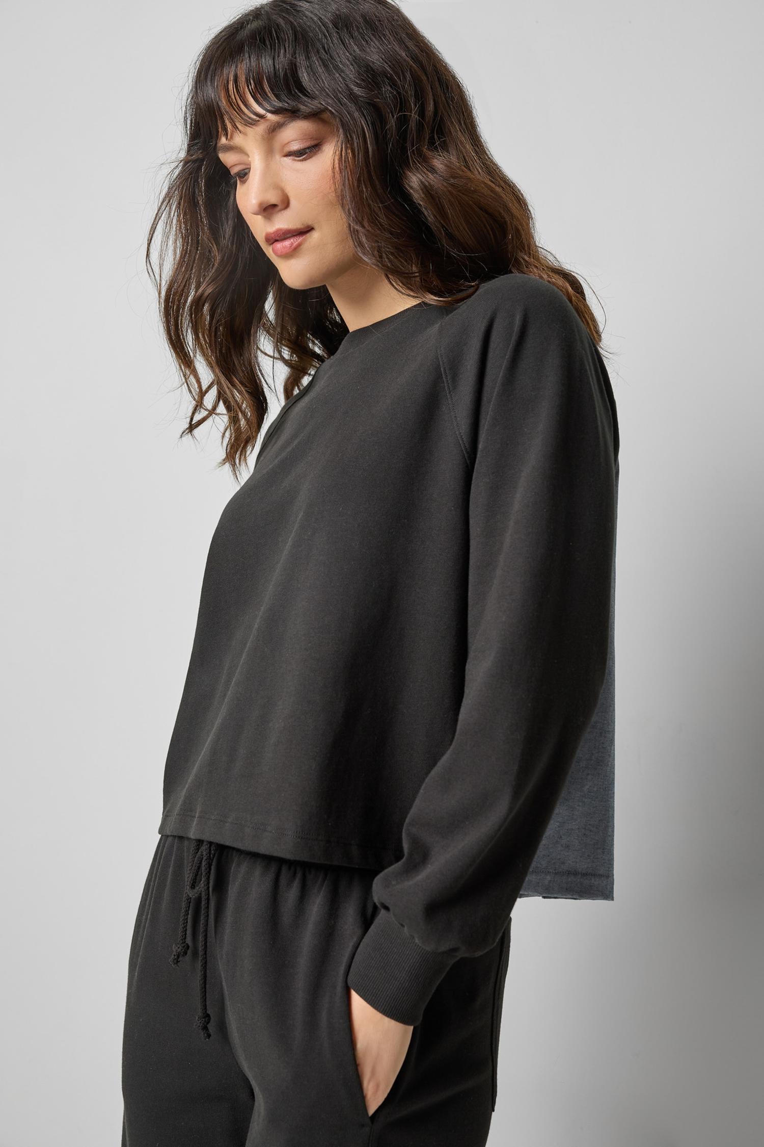 Pleat Back Crewneck in color Black Image A1