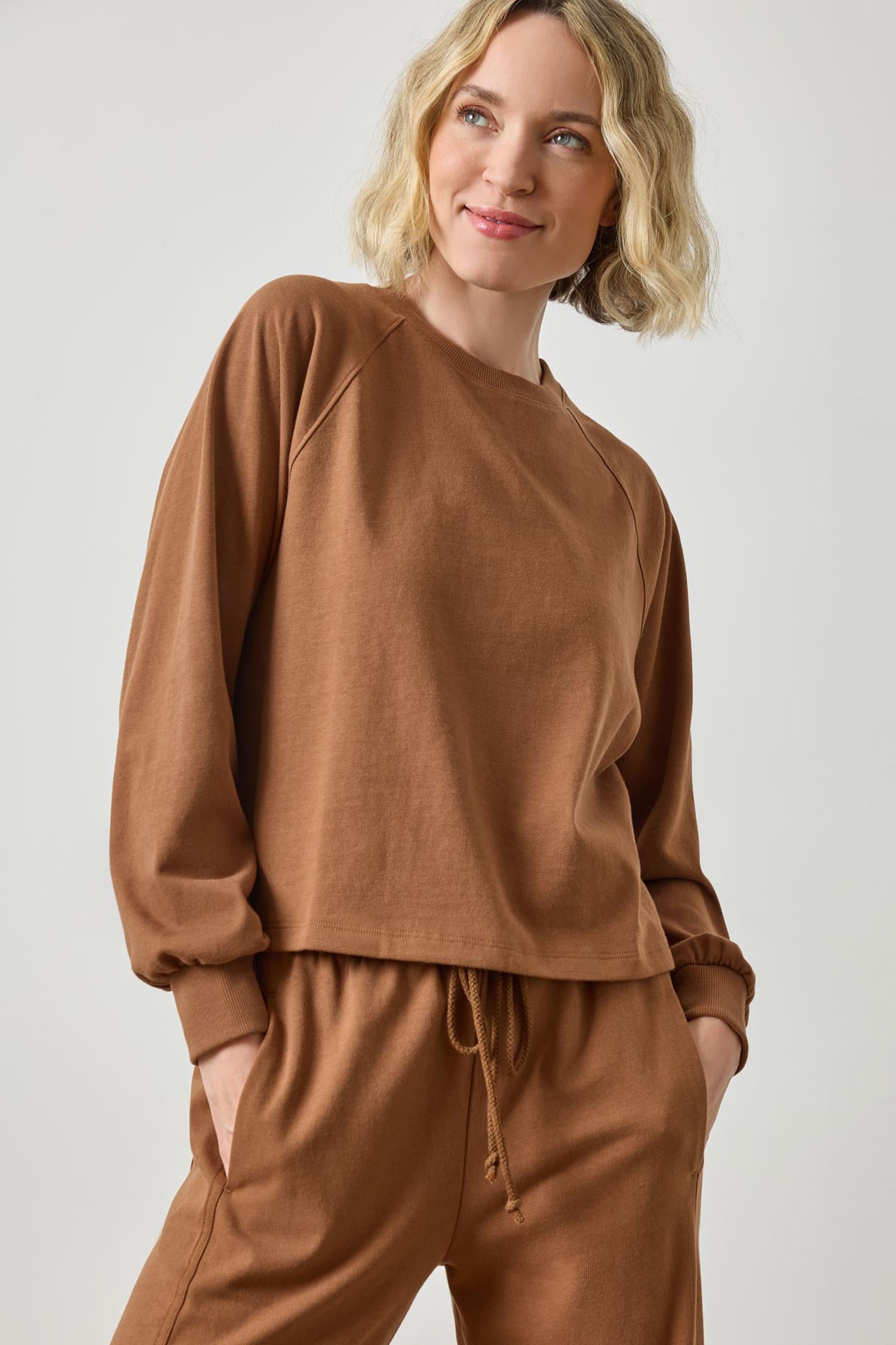 Pleat Back Crewneck in color Toffee Image A1