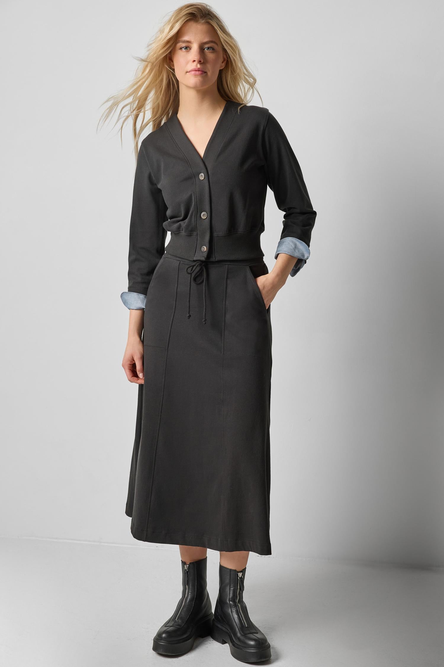 Drawcord Paneled Skirt in color Black Image A0