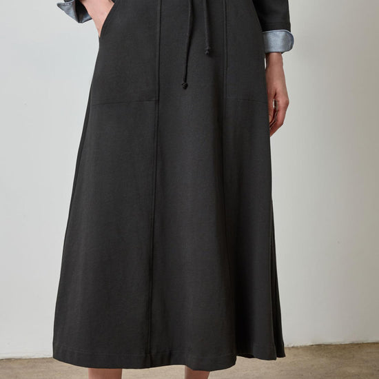 Drawcord Paneled Skirt in color Black Image A1