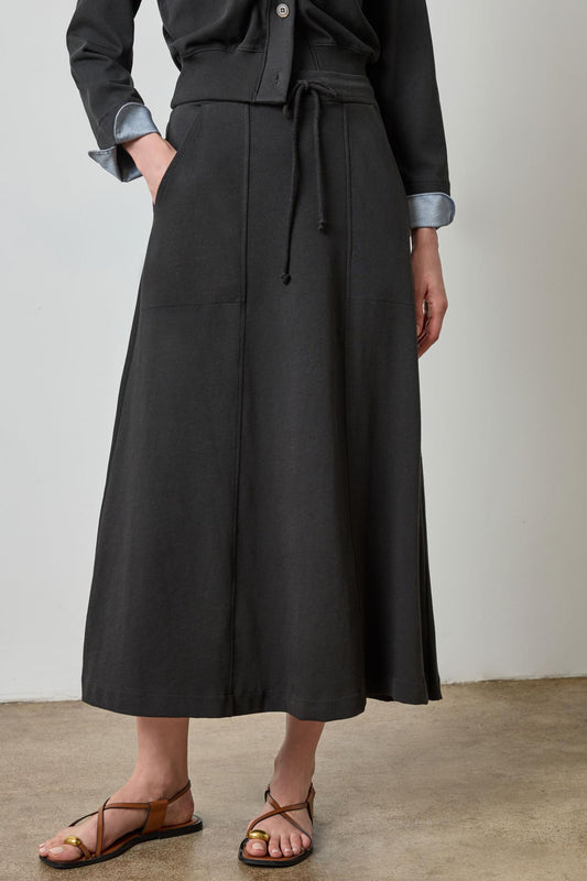 Drawcord Paneled Skirt in color Black Image A1