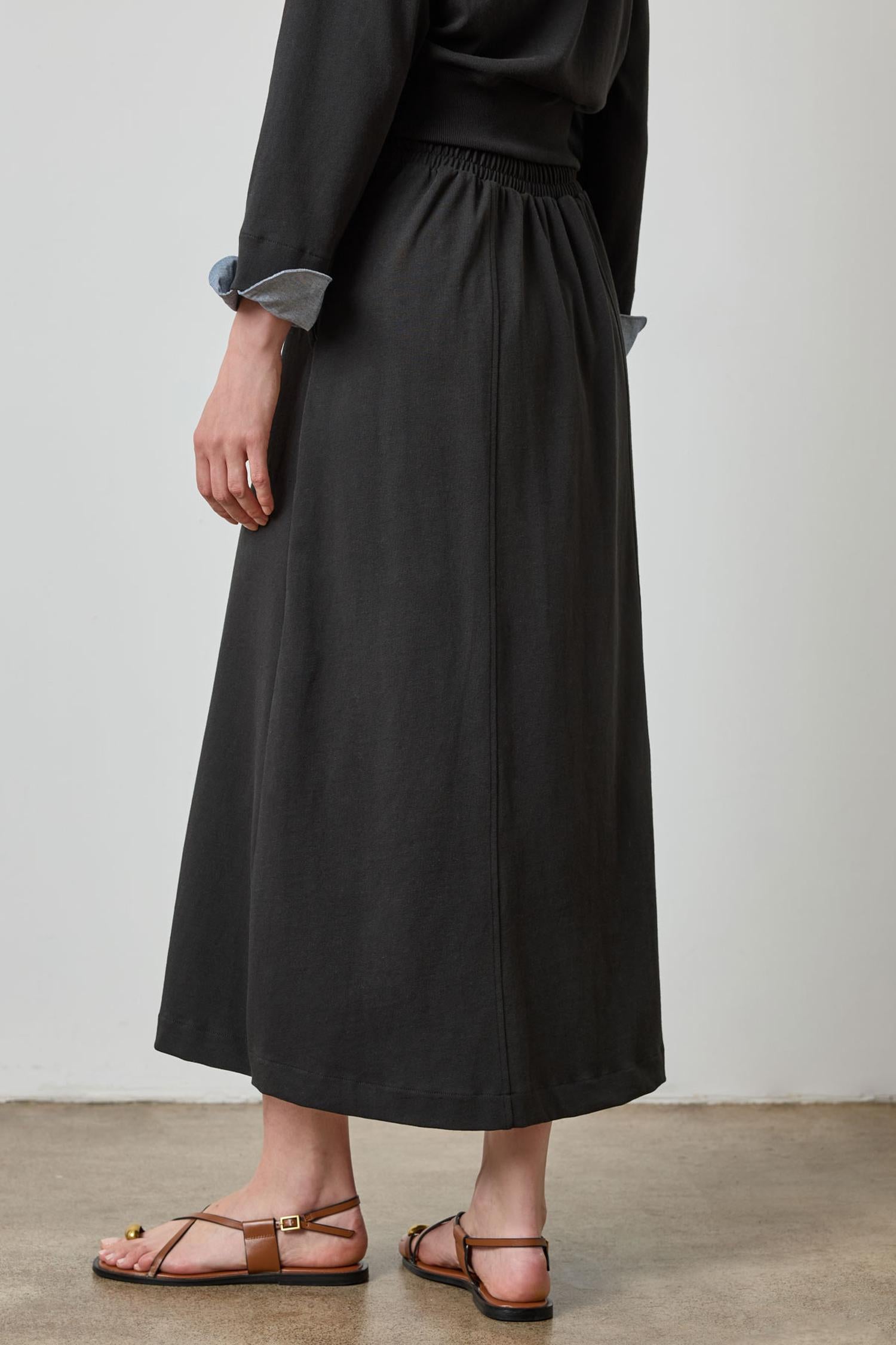 Drawcord Paneled Skirt in color Black Image A2