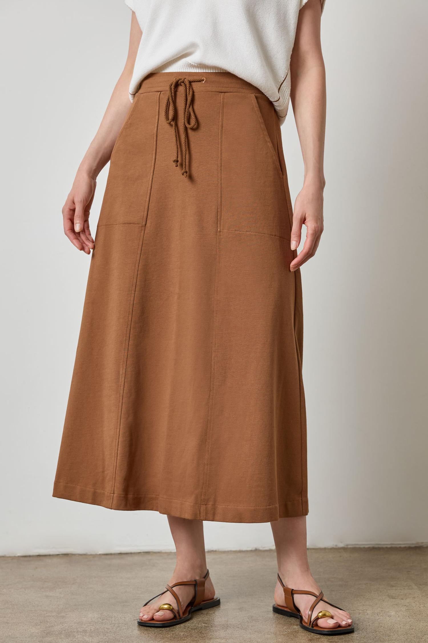Drawcord Paneled Skirt in color Toffee Image A1