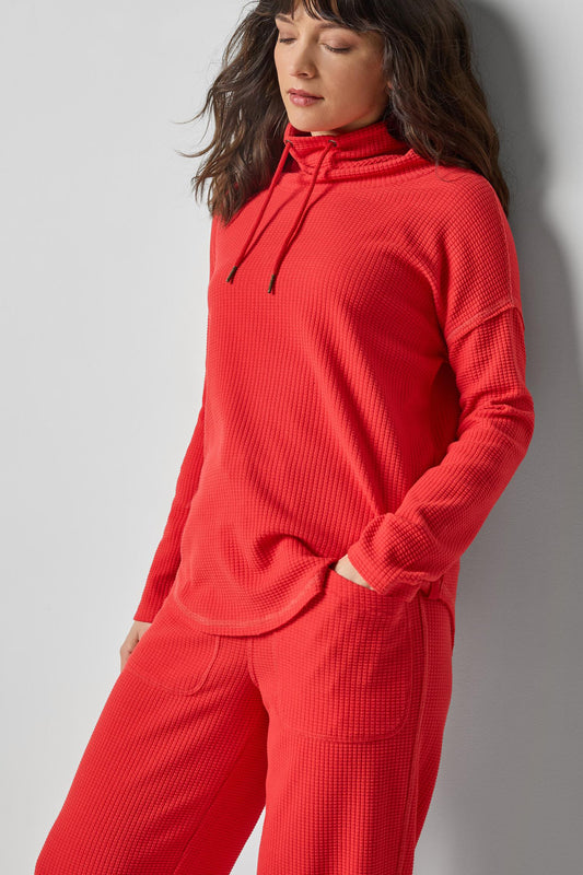 Rounded Hem Mock Neck in color Fiesta Image A1