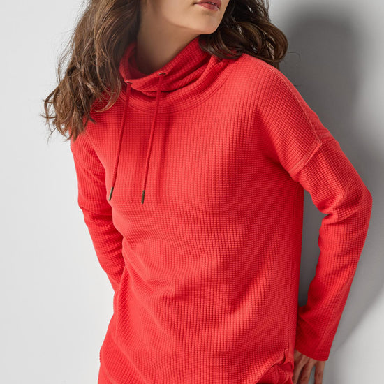 Rounded Hem Mock Neck in color Fiesta Image A3