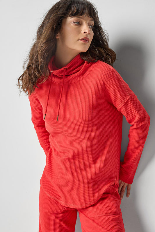 Rounded Hem Mock Neck in color Fiesta Image A3