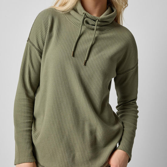 Rounded Hem Mock Neck in color Matcha Image A1
