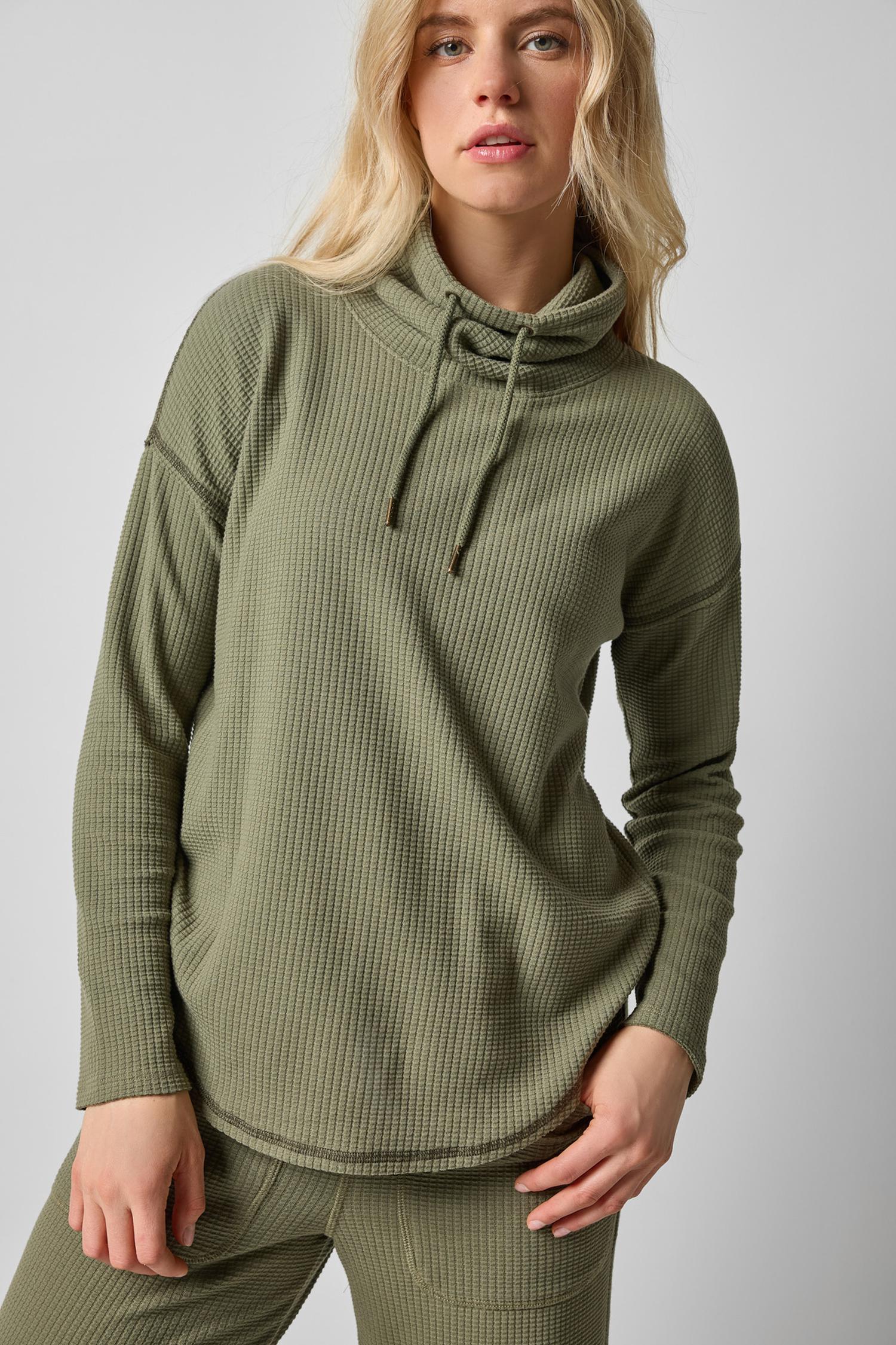 Rounded Hem Mock Neck in color Matcha Image A1