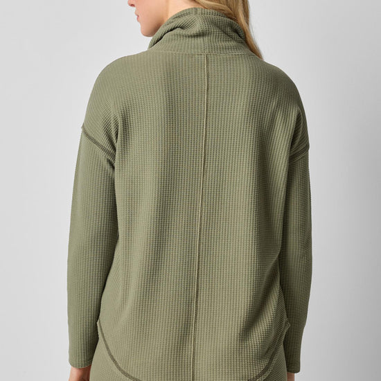 Rounded Hem Mock Neck in color Matcha Image A2