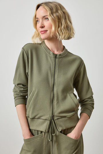 Bomber Zip Cardigan in color Matcha Image A1