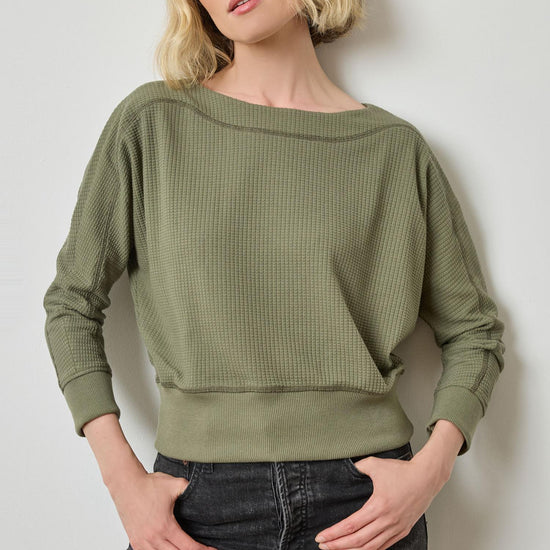 Rib Trim Seamed Top in color Matcha Image A1