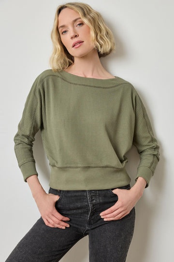 Rib Trim Seamed Top in color Matcha Image A1
