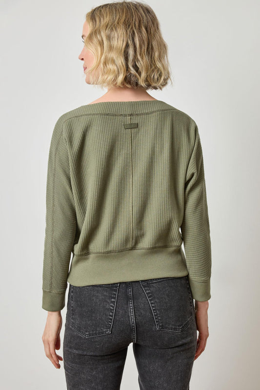 Rib Trim Seamed Top in color Matcha Image A2